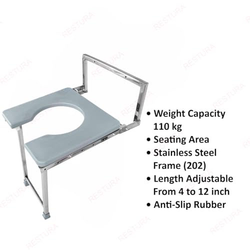 Image of Foldable Wall Mounted Commode Chair for Elderly & Disabled | Stainless Steel Bathroom Stool for Indian Toilet | Wall Mounted Shower Chair | Folding Bathroom Seat