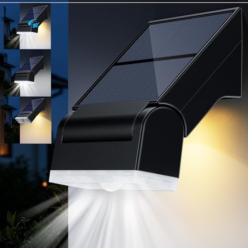 Giliwosy Lampe Solaire Extérieure, Angle Réglable 90°, LED avec Détecteur de Mouvement, Étanche IP65 Lumière Solaire Extérieure, 3 Modes d’Éclairage, Idéale pour Jardin, Patio, Garage (Lot de 1)