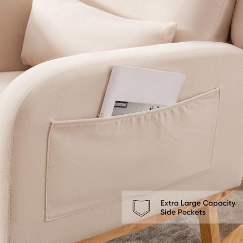 HCHAIRH Rocking Chair Nursery, Nursing Rocking Chairs with Lumbar Pillow, Comfy Modern Nursery Glider Rocker Morden Accent Rocking Chair for Mom Nursery, Living Room, Bedroom, Beige - Thumbnail 7
