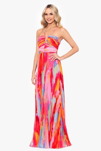Image of Xscape Womens Sleeveless Long Halter Neck Print Dress