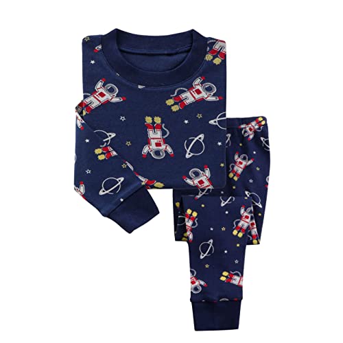 Generisch Niños Niño Niño Niña Chico Bebé Suave Pijama Niño Dibujos Animados Impresión Manga Larga Ropa de Dormir de Encaje Pantalones Conjunto Equipos, azul oscuro, 12-18 meses