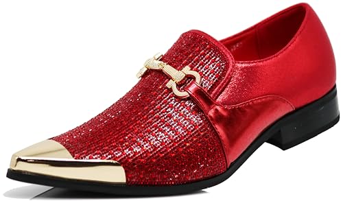 Image of Enzo Romeo Crisino Men Rhinestone Chrome Toe Suede Pointy Buckle Dress Loafer Slip On Shoes
