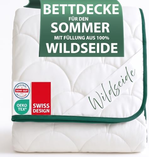Welldora Premium Sommerdecke 220x240, Füllung 100% Wildseide, Oeko-Tex | Luxuriöse Sommer Bettdecke mit kühlender Wildseide | Luftige Kühldecke | Ideal für Allergiker geeignet | Sc