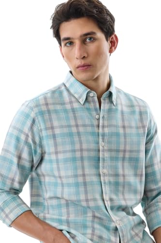 Image of SNITCH Men Casual Shirt | Slim Fit Full Sleeve Button-Down Collar Plaid Design | Polyester Cotton Linen Blend & Breathable Fabric for Everyday Wear