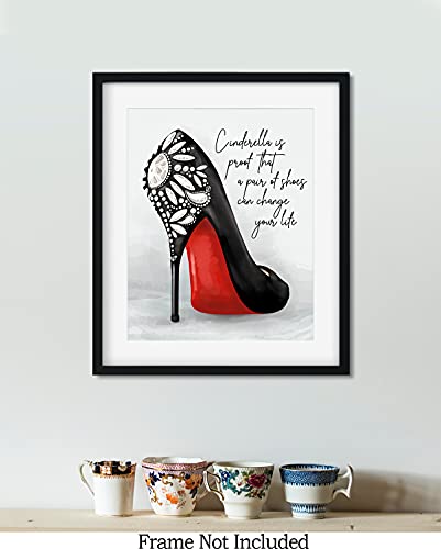 Govivo Cinderella Is Proof That A Pair Of Shoes Can Change Your Life - Hand-Drawn Wall Decor Art Print With A Gray Background - 8X10 Unframed Artwork Printed On Photograph Paper #TOP7