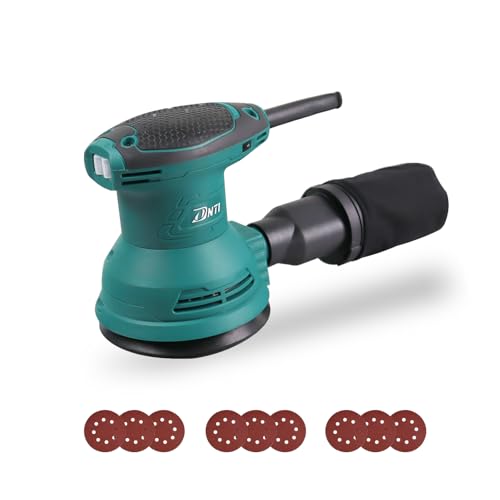 DNTI Lijadora Rotorbital 350W Ø125mm, 5000-13000 OPM, Motor Velocidad Variable, Diseño Compacto, Baja Vibración para Uso Prolongado, Fijación Tipo Velcro, Bolsa de Extracción de Polvo (55301)