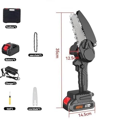 Image of 48V Cordless Mini Chainsaw 6 Inch | Portable Electric Wood Cutter with Double Battery | Handheld Chain Saw for Wood Cutting, Tree Trimming & Garden Use