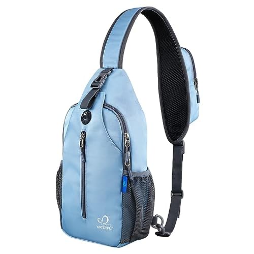 WATERFLY Crossbody Sling Backpack Sling Bag Travel Hiking Chest Bag Daypack Starry Night Light Blue