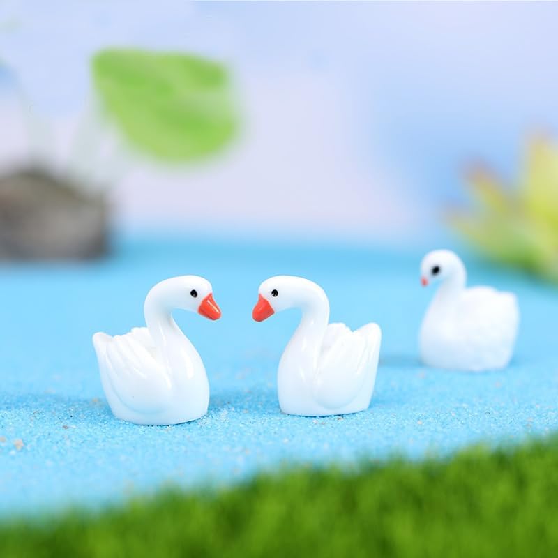 Miniatura 6 de 12 mini figuras de cisne blanco de 2 pulgadas para decoración de pasteles de cisne en miniatura, cisnes de resina, accesorios de jardín de hadas