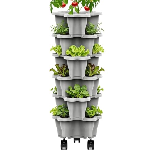 TYUKXJH Planteur Fraise, 25x10cm, ABS, Jardin Vertical Exterieur, Tour Aux Fraises sur Roues 6 Niveaux, Jardinière Légumes Empilable, pour Intérieur Et...