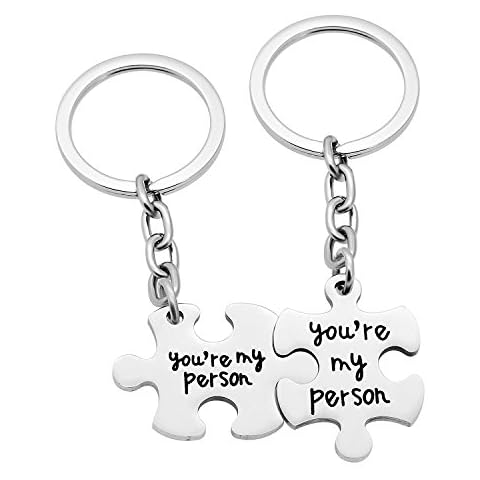 7-Almond 2pcs/Set Valentine Key Chain Jewelry Set You're My Person Stainless Steel Best Friend Gift Key Holder Cover