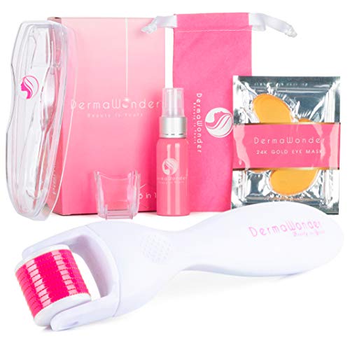DermaWonder Derma Roller Kit for Face and Body with a 0.3 mm Cosmetic Microneedle Roller and 600 Professional Grade Titanium Microneedles – Includes Accessory Bundle and Special Gifts (Latest Edition)