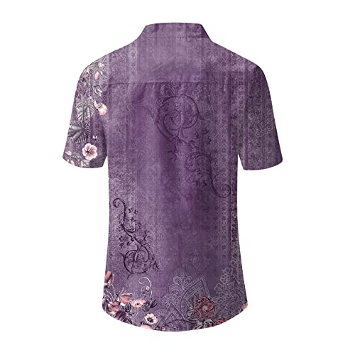 Button Down Blouses For Women,2023 Dressy Casual Floral Graphic Ethnic Print V Neck Short Sleeve Tops Loose Fit Trendy Pullover Tunic Tops To Wear With Legging（F-Purple,Xl #TOP3