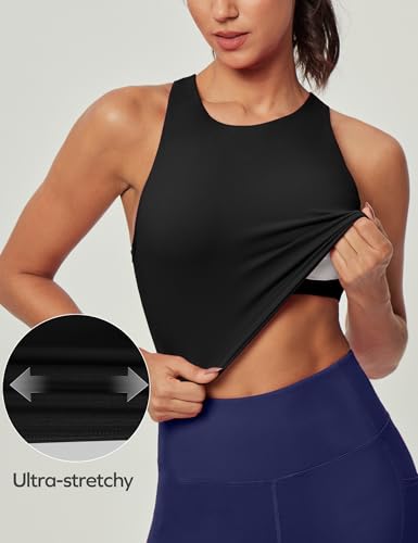 Ewedoos Longline Sports Bras for Women High Neck Racerback Sports Bra Padded Workout Crop Tank Tops with Built in Bra3