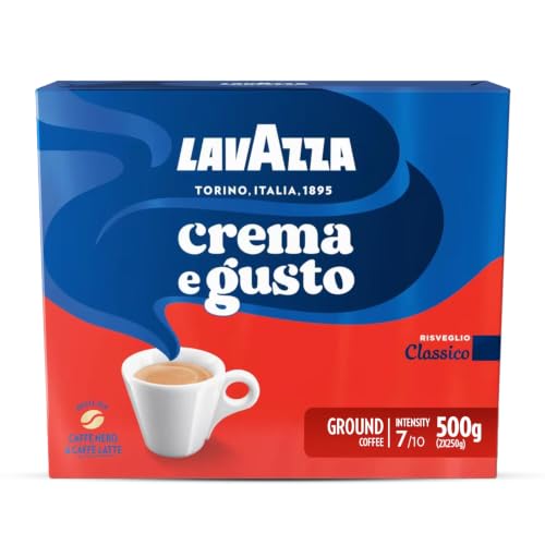 Lavazza, Crema e Gusto Classico, Café Molido Natural, 500 g | Notas de Especias, Arábica y Robusta, Intensidad 7, Tostado Oscuro, Café Molido Natural, Ideal para Cafeteras
