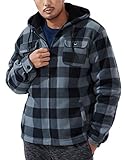 Heavyweight Fleece Jacket Men with Hooded Sherpa Lined Warm Zip Up Buffalo Plaid Winter Coat Grey XL