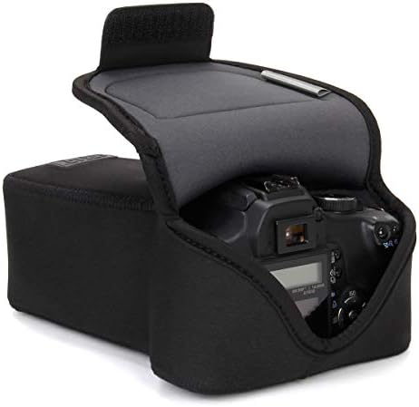USA Gear Camera Sleeve (Zoom) for Compact SLRs with Lens Compatible with Canon EOS R100 Nikon Z30 Sony ZV-E10, and More - Padded Neoprene DSLR Case with Accessory Pocket & Belt Loop (Black)