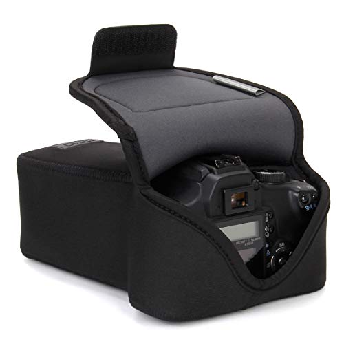 USA GEAR Camera Sleeve and Zoom Lens DSLR Camera Case with DSLR Sleeve Protection, Holster Belt Loop and Accessory Storage - Compatible with Canon, Nikon, Sony, Olympus, Pentax and More (Black)