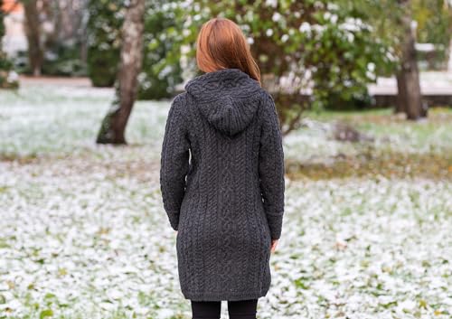 Image of SAOL Ladies Irish Aran Zip Cardigan - 100% Merino Wool Coat with Pockets and Hood, Made in Ireland
