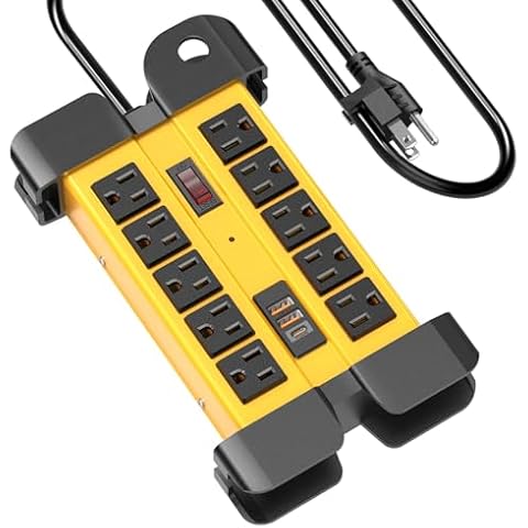 10 Outlet Heavy Duty Power Strip with USB C,Fast Charging, Workshop Power Strip Surge Protector, 1200 Joules, 15amp Industrial Metal Power Strip, 6FT Extension Cord for Garden Kitchen Office Cover