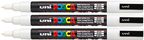 PC-3MPosca White Paint Marker Pens Medium Bullet Tip 1.5mm Nib Writes On Any Surface Fabric Glass Stone Metal Wood Plastic (Pack Of 3)