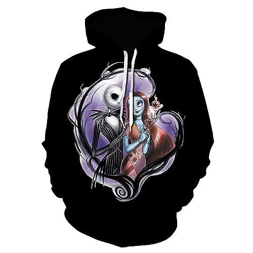 Opeybews Nightmare Before Christmas Jack Sally Novelty Hoodie 3D Print Sweatshirts, Black, Medium