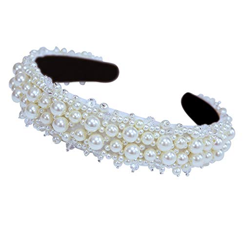 WHK Bandeau de Perle - Large Cerceau de Cheveux en Velours pour Femmes Turban Complet Bandeaux de Perles Accessoires de Cheveux rétro Cover