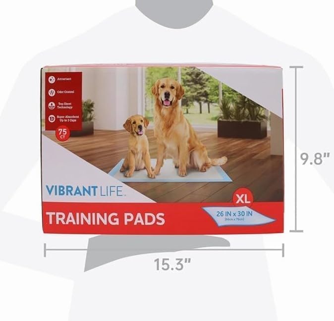 Vibrant Life XL Training Pads, 26" x 30", Super Absorbent & Leakproof, (75)