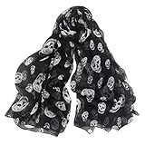 Ruluti Soft Chiffon Silk Scarf Skull Print Scarf Summer Beach Long Lightweight Shawl Fashion Scarves Hijab for Women(Black)