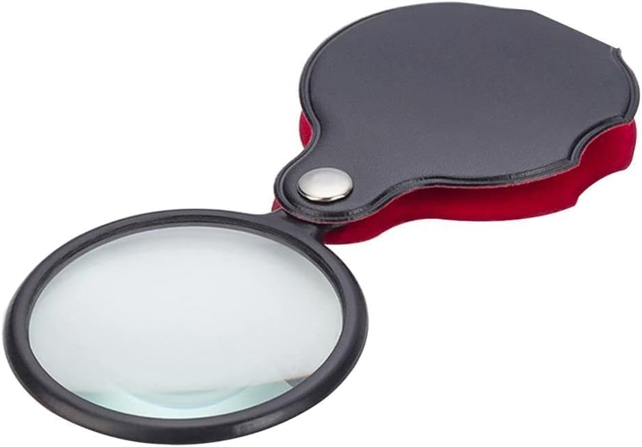 JJLFresheners Black Magnifying Glass Pocket 8X Gift Jewelry Portable Leather Reading Newspaper Loupe Pocket Magnifying Glass Magnifiers Visual Impairment Aids