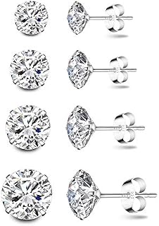 Deyanse Deyanse Silver Stud Earrings for Women, 4 Pairs 925 Sterling Silver Stud Earrings Set, Unisex Small Sleeper Cartilage Cubic Zircon Stud Earrings for Multiple Piercings, Size: 3, 4, 5, 6mm
