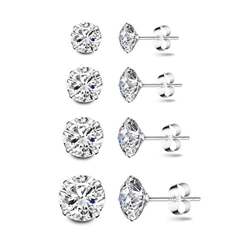 Deyanse Damen Silber Ohrstecker, 4 Paare 925 Sterling Silber Zirkonia...