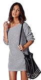 Winter 2018 Mikos**Damen Pullover LongPulli Strick Tunika Sweater Kleid Langarm Bluse L/XL (614 (Grau)