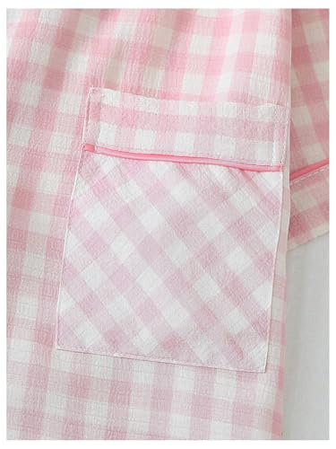 Verdusa Women's Plaid 2 Piece Cute Pajama Sets Short Sleeve Button Down Shirts with Shorts Loungewear4