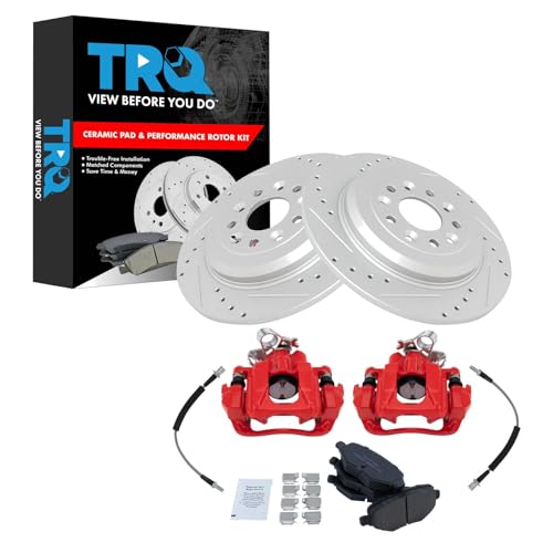 Image of TRQ Performance Rear Brake Pad and Rotor Set Ceramic Slotted Drilled G