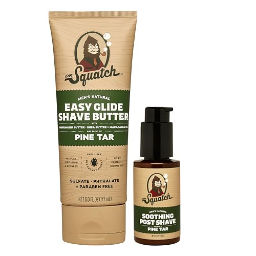 Dr. Squatch Pine Tar Smooth Shave Bundle - Easy Glide Butter + Soothing Post Shave - Natural Ingredients - Manly Fragrance - Moisturizing