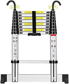 2.6M/8.5FT Telescoping Ladder, Aluminum Lightweight Telescopic Ladders with Stabilizer and Detachable Hooks, Portable Extension Loft Ladder for RV or Outdoor Work, 330lb Capacity