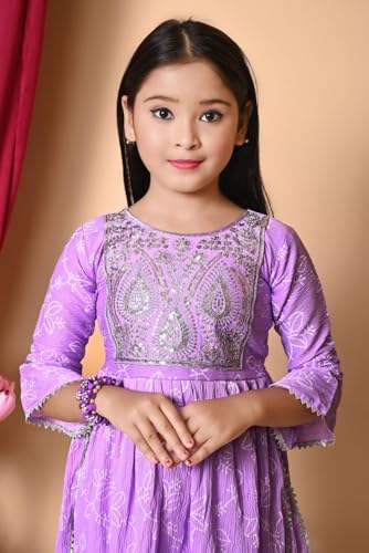 Image of Nfashion Kids Ethnic Wear Cotton Floral Printed Angrakha Kurta Sharara Set For Girls