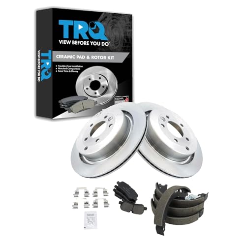 Image of TRQ Rear Brake Pad and Rotor Set Ceramic Parking Shoe Compatible with 2005-2009 Land Rover LR3 2010-2016 LR4 2006-2009 Range Rover Sport