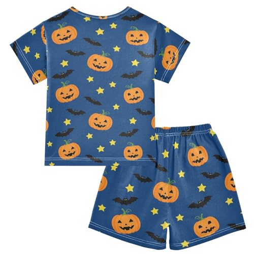 Pajama Short Sets Halloween Pumpkin Bat Stars Soft Cotton Summer Sleepwear 2 Piece PJS Size 5-14T2