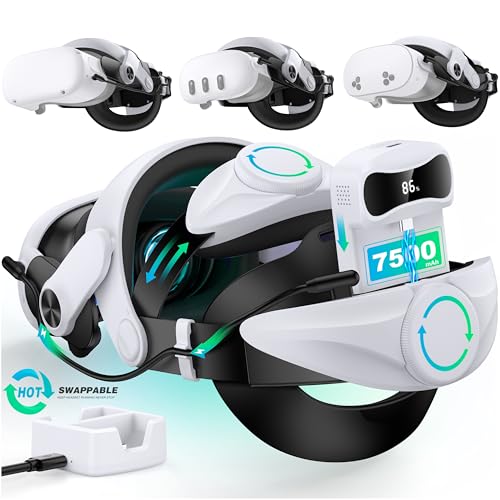 Head Strap for Meta Quest 3S/Quest 3 with Battery &amp; Charging Dock, Double Adjustament Dials, Enhanced, Balanced, Extra Time for Oculus Quest 2 Head Strap