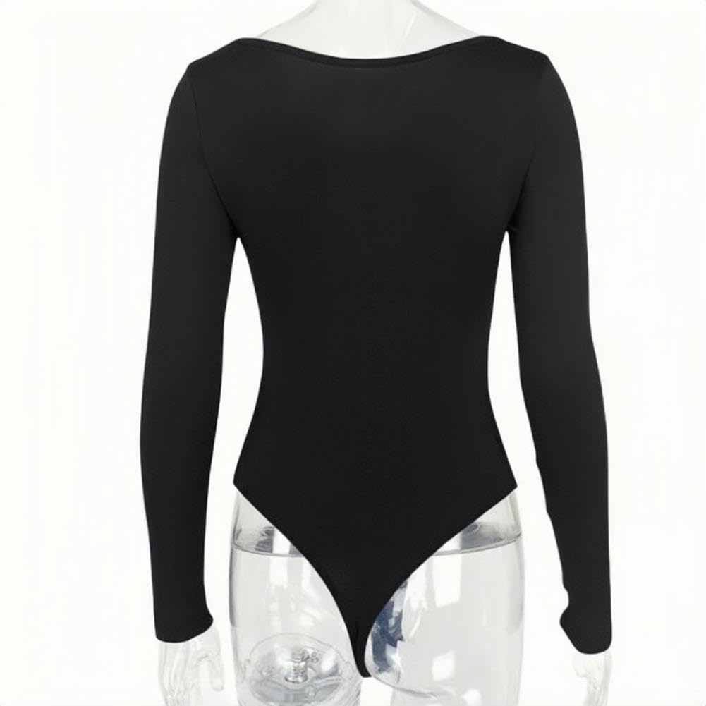 Body damskie z długim rękawem bodysuit z kwadratowym dekoltem seksowne body damskie z długim rękawem eleganckie eleganckie topy miękkie jednolity kolor casualowa rozciągliwa koszulka