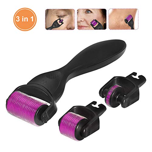 Dermaroller, 3 en 1 Derma Roller,Breett Microneedle Roller, 5mm 180 + 1.5mm 1200 + 1.0mm 600