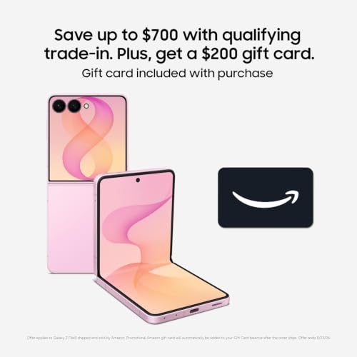 Samsung Galaxy Z Flip8 Unlocked Cell Phone + $200 Gift Card, 256GB, Pink