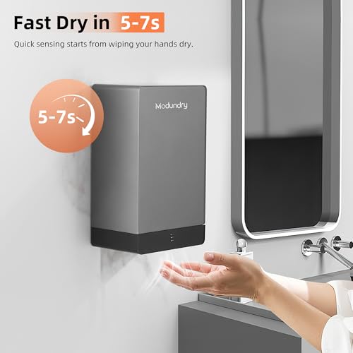 Modundry Händetrockner Automatischer Elektrischer Hochgeschwindigkeits 7 Sekunden zum Trocknen, Handtrockner für Wandmontage für Toiletten Kommerzieller und Hausgebrauch, Dunkelgrau