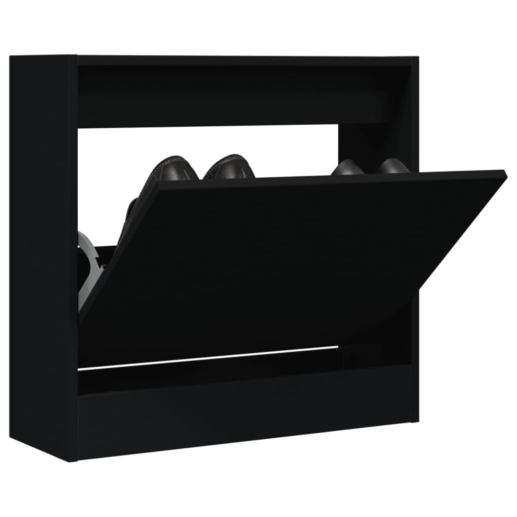 Placard de rangement pour chaussures noir 60cm en bois d'ingénierie pour entrée étroite