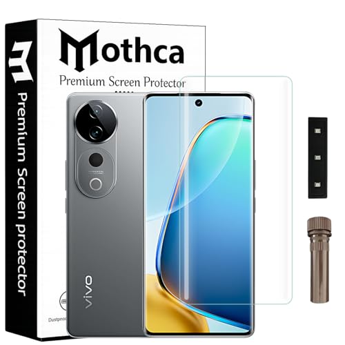 Image of Mothca Curved UV Tempered Glass Screen Protector for Vivo T3 Ultra 5G | Transparent | Pack of 1 | Full Screen Coverage with UV Installation Kit