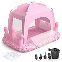 QPAU Princess Inflatable Toddler Bed with Tent, Blow Up Toddler Travel Bed with Sides, Portable Kids Air Mattress for Girls, Ideal for Home, Grandma’s, Camping & Sleepovers – Includes Electric Pump