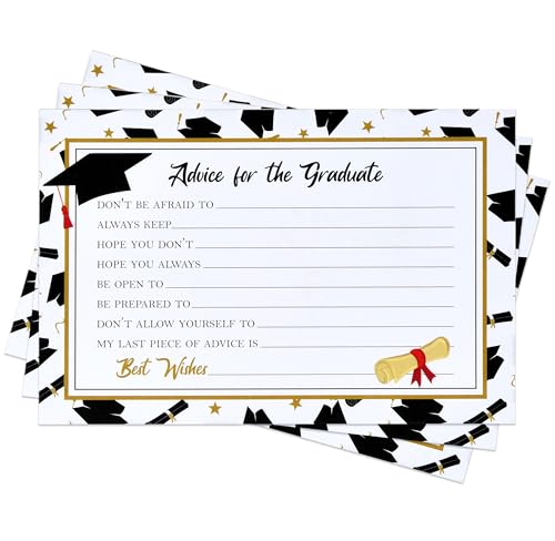 Gift Boutique Graduation Advice Cards 50 Pack 4x6 Black Gold High School College Grad Party Supplies Advice for Graduate Keepsake Wishes Notes Cards