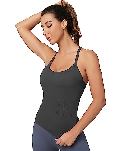 Image of MathCat Workout Tank Tops for Women with Built in Bra, Sleeveless Gym Tops Seamless Racerback Athletic Yoga Shirts